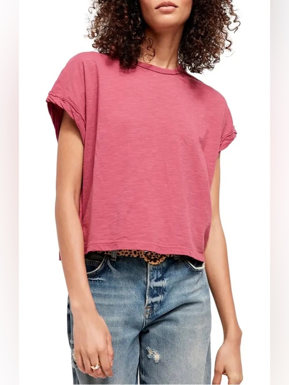 Free People We The Free Rock You Tee in Cherry Rose Size Small Oversized